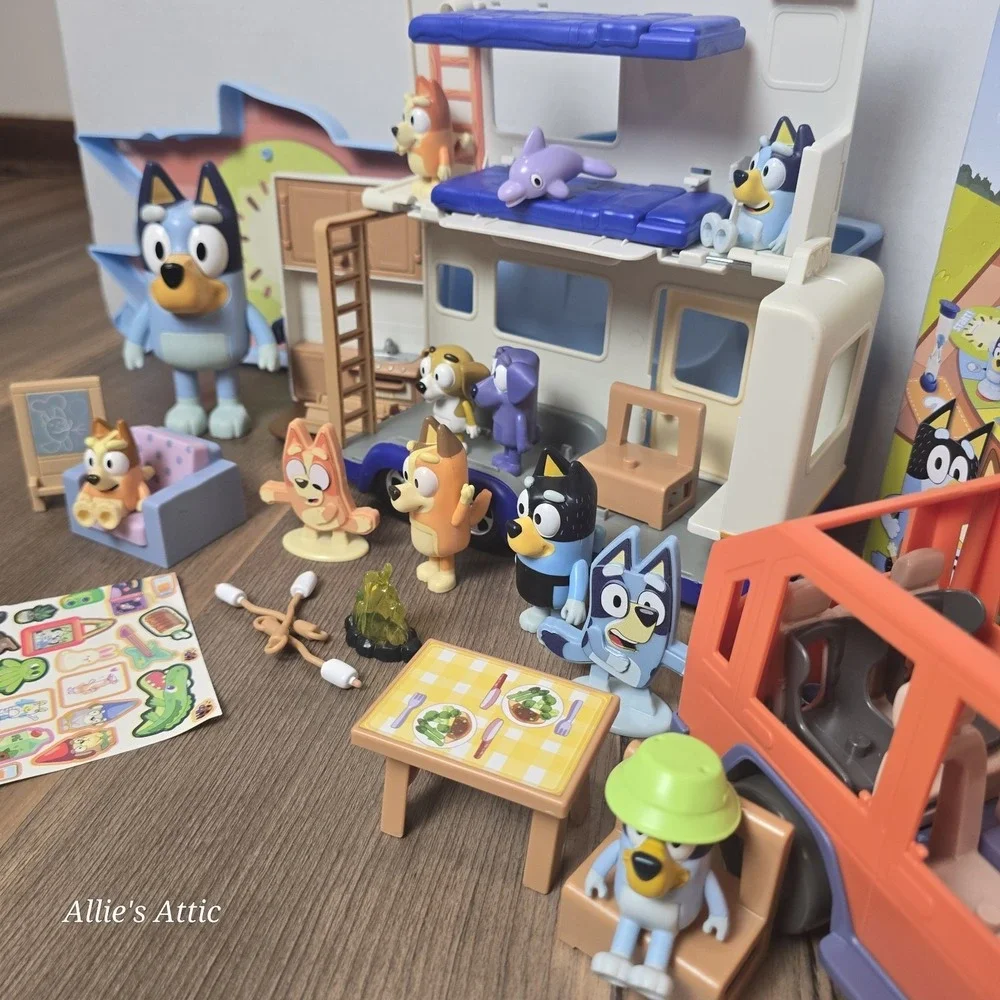 Bluey Lot Caravan Play Set Jeep Camper Figures Toy Hide Seek Scavenger Hunt Game